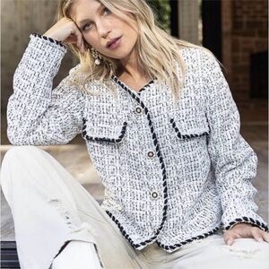 POL Women's White and Black Tweed Jacket